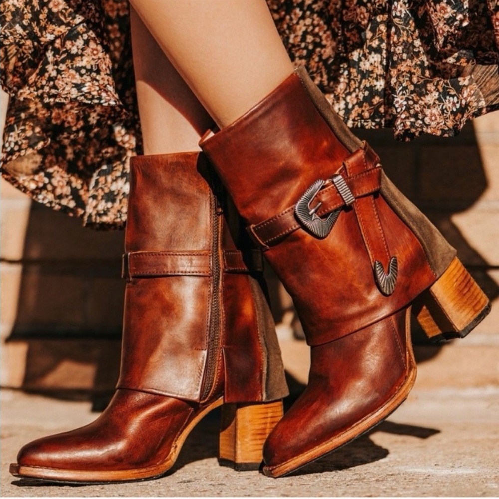 SALE Freebird Brown Leather Ankle wWestern Cowboy Boots